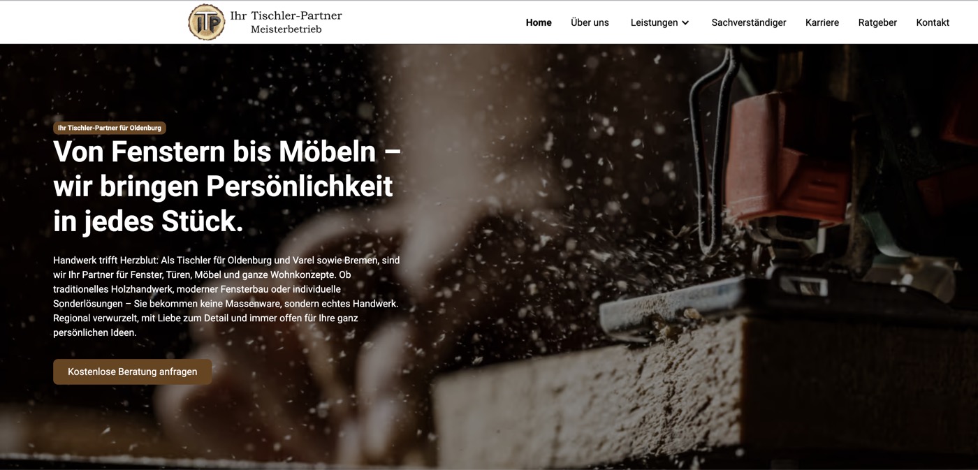 Neue Website von Carsten Lüschen: dunkles, hochwertiges Design mit echtem Handwerks-Foto